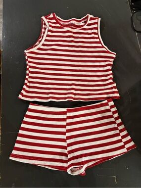 Many Many Clothes Red & White Striped Set in Size M/L